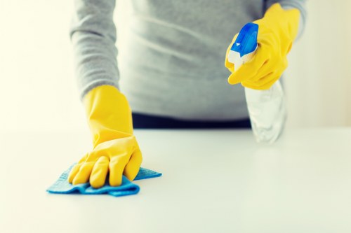 Professional cleaners maintaining a workspace in W10